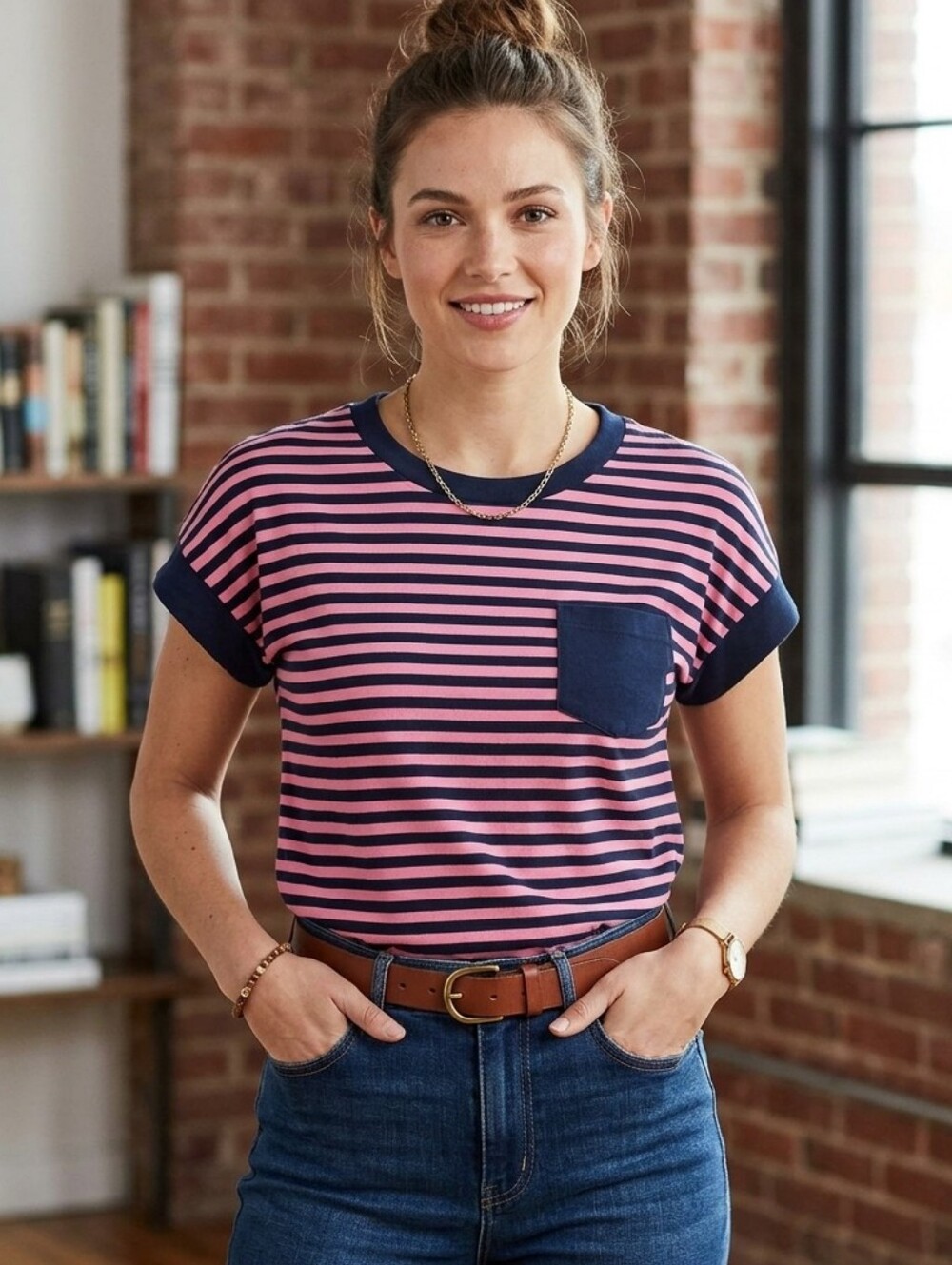 ODDY Pink and Black Striped Crop Top